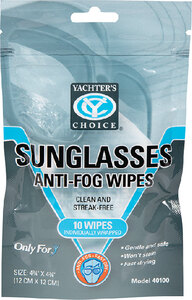 SUNGLASSES ANTI FOG WIPES (YACHTER'S CHOICE) 12 4 3/4" x 4 3/4" 10 ct. Resealable Pouch